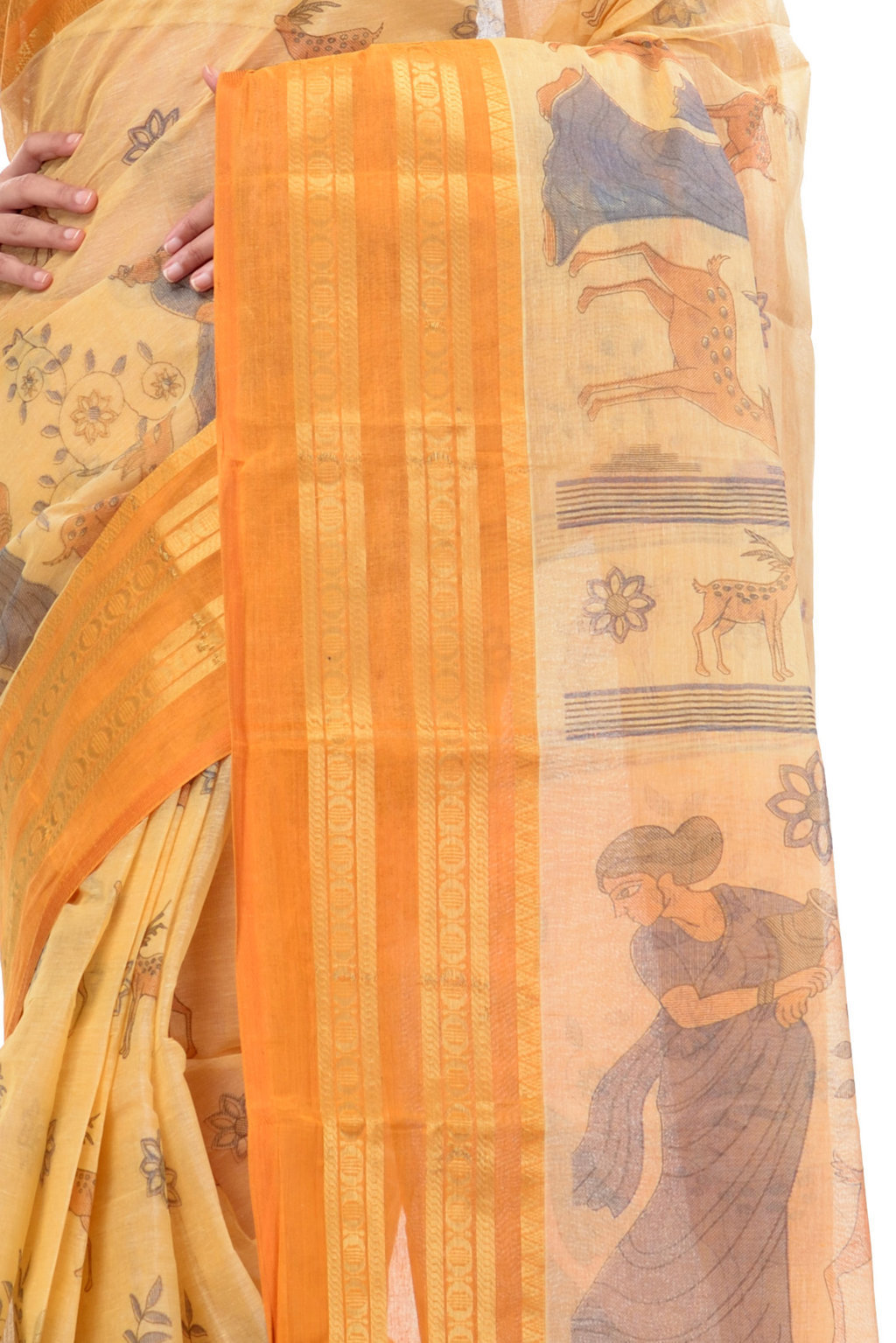 Brown Pure Cotton Sakuntala Tant Saree Print (1831)